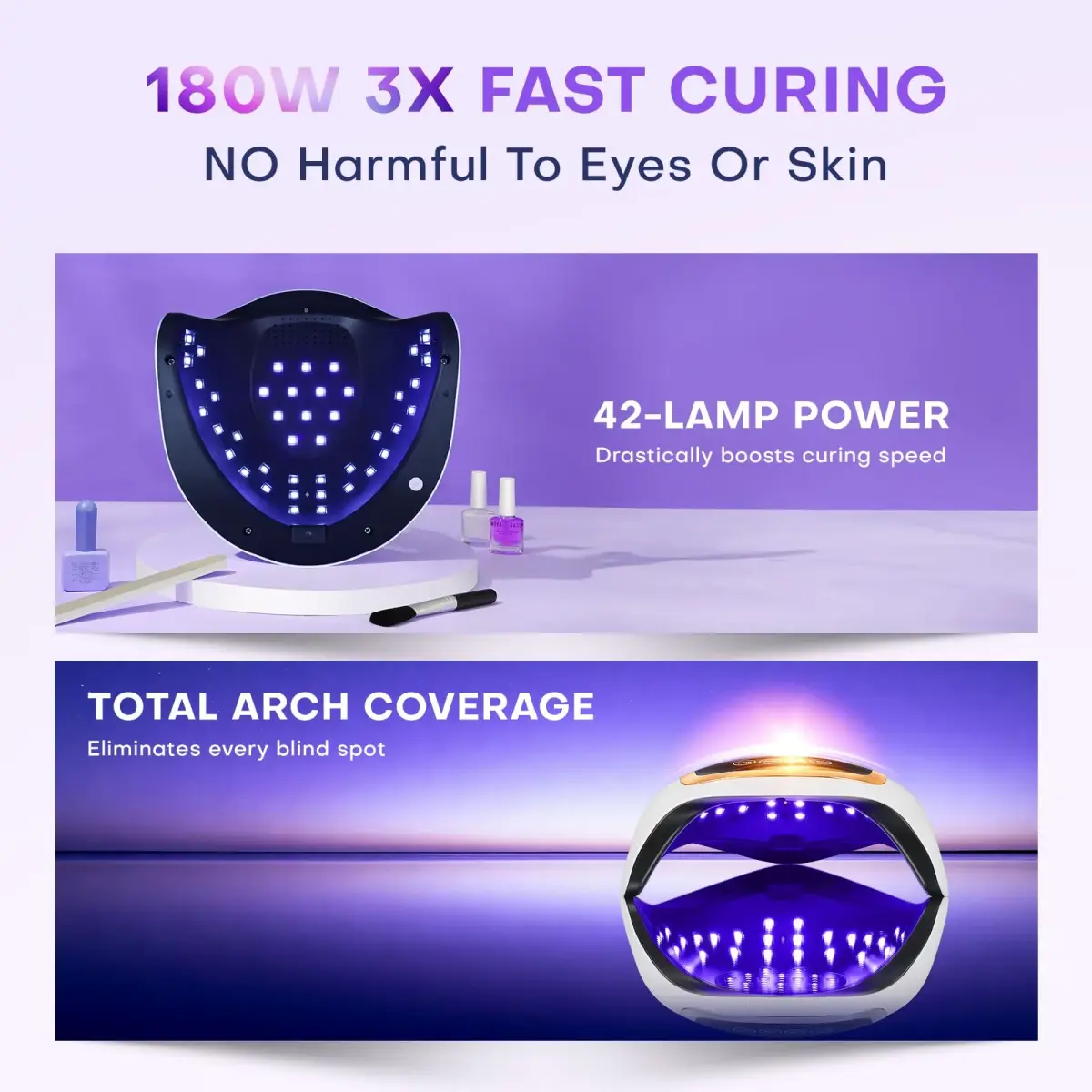 Gugusure 180W UV LED Nail Lamp Dryer for Gel Polish 8x9x4 Inch | Fast Curing with 42 Beads & Smart Sensor - view 6