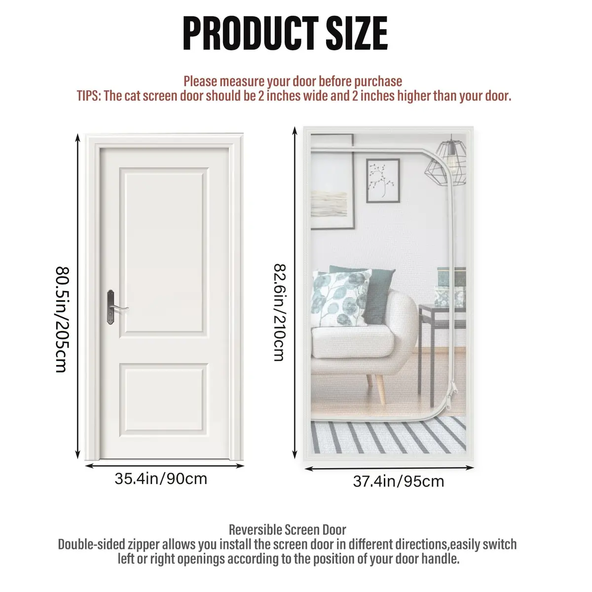 BOUTICOL Cat Resistant Mesh Screen Door 218 cm (86") | Nano-Mesh with Zipper for Balcony & Patio Doors - view 2
