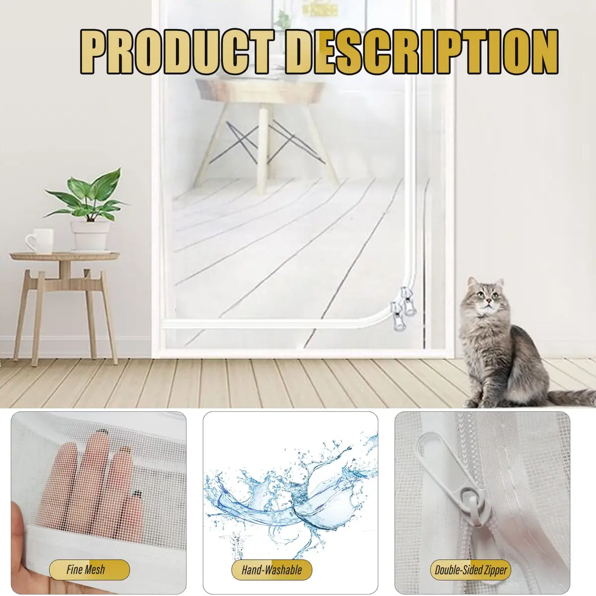 BOUTICOL Cat Resistant Mesh Screen Door 218 cm (86") | Nano-Mesh with Zipper for Balcony & Patio Doors - view 3