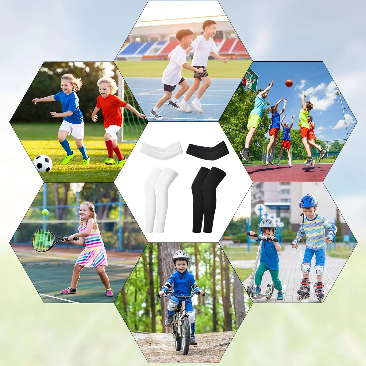 Geyoga Kids Compression Arm and Leg Sleeves Medium | Support & Sun Protection - view 6