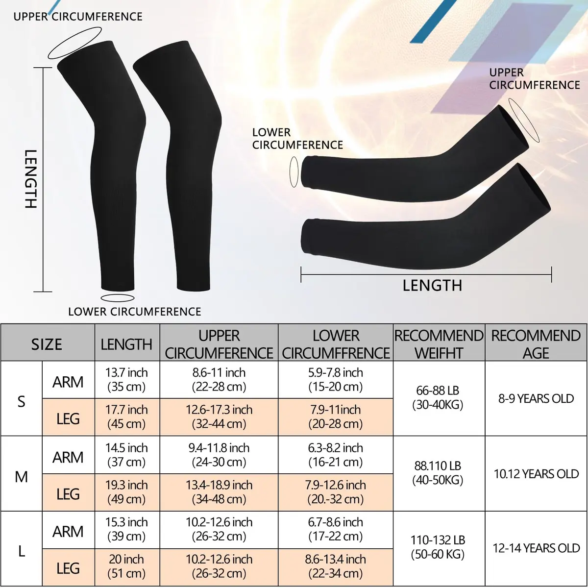 Geyoga Kids Compression Arm and Leg Sleeves Medium | Support & Sun Protection - view 3