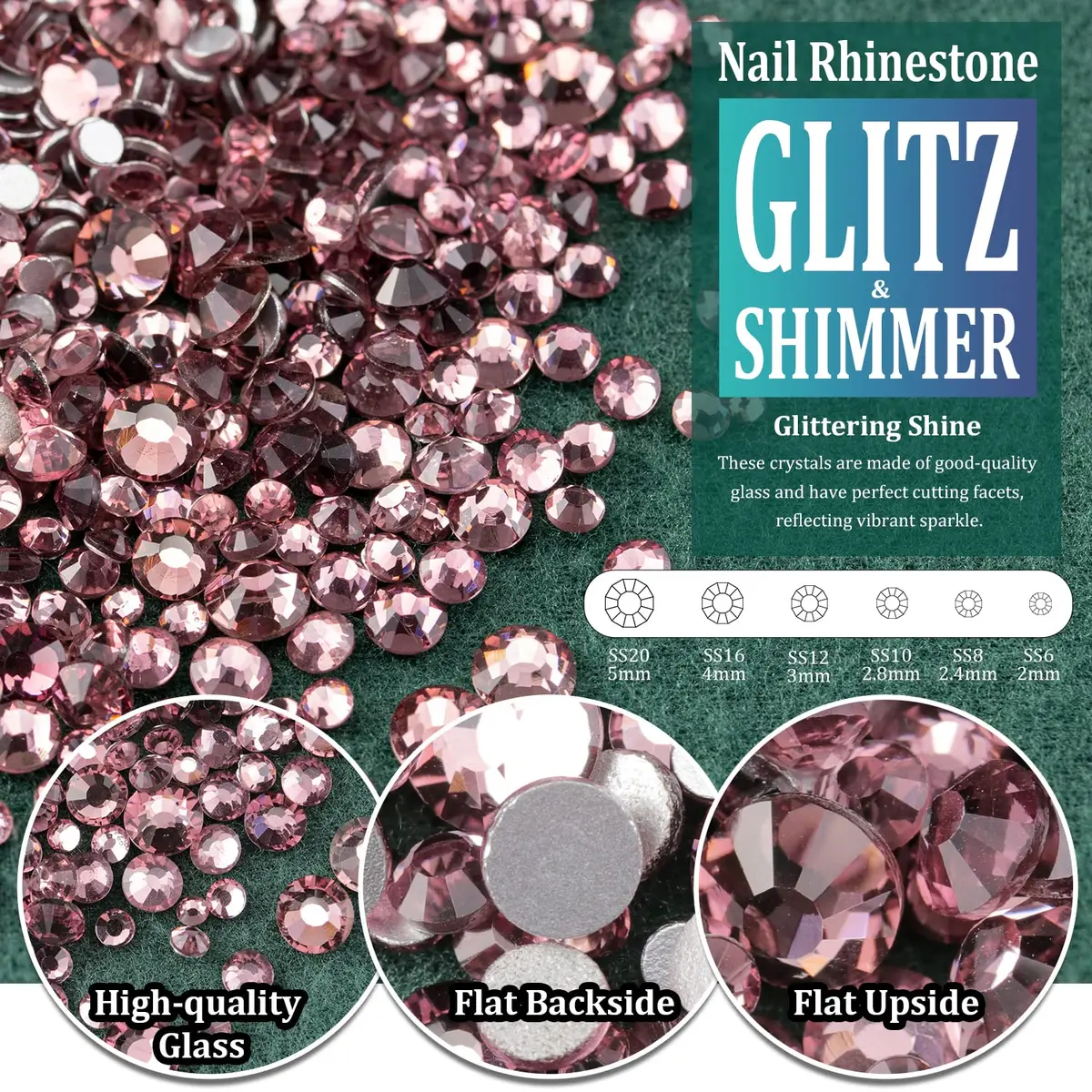 BELLEBOOST Multi Shapes Light Purple 3D Glass Crystal Nail Art Rhinestones Kit with Pickup Pen & Tweezer | Vibrant Glitter for Nail & Craft Decor - view 2