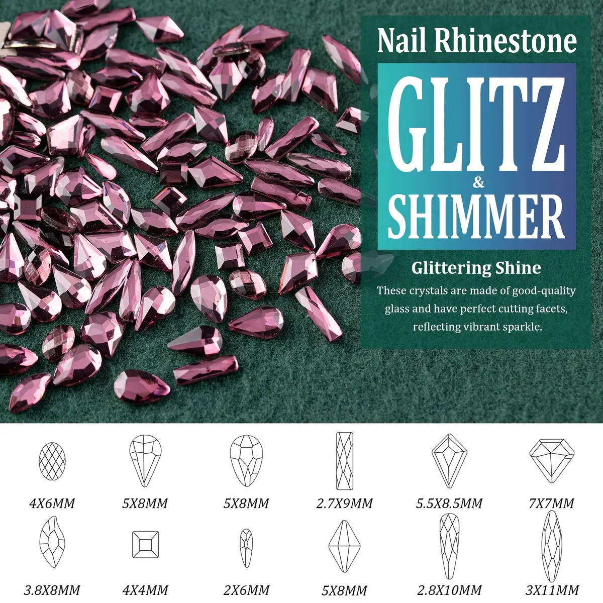BELLEBOOST Multi Shapes Light Purple 3D Glass Crystal Nail Art Rhinestones Kit with Pickup Pen & Tweezer | Vibrant Glitter for Nail & Craft Decor - view 3