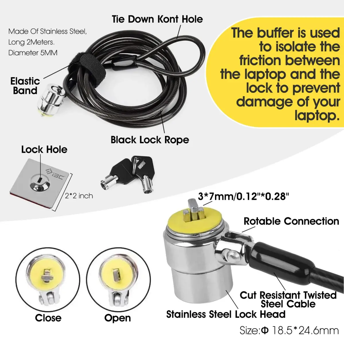 I3C Security Cable Lock 6.5ft with Anchor Plate, 5-Pack | Anti-Theft Combination Lock for Laptops, Tablets, Phones - view 2