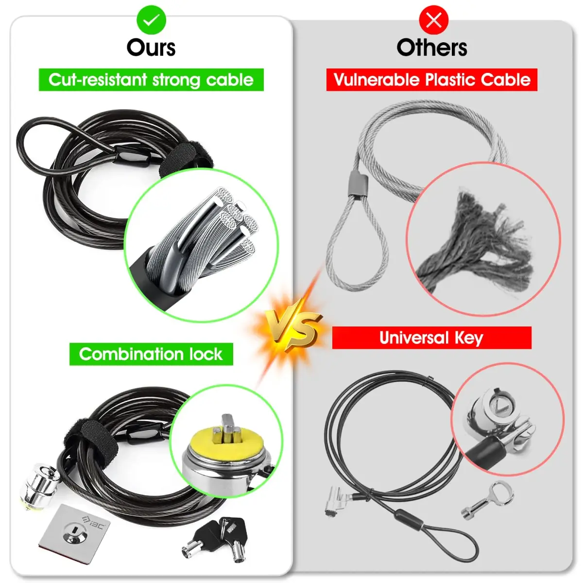 I3C Security Cable Lock 6.5ft with Anchor Plate, 5-Pack | Anti-Theft Combination Lock for Laptops, Tablets, Phones - view 4