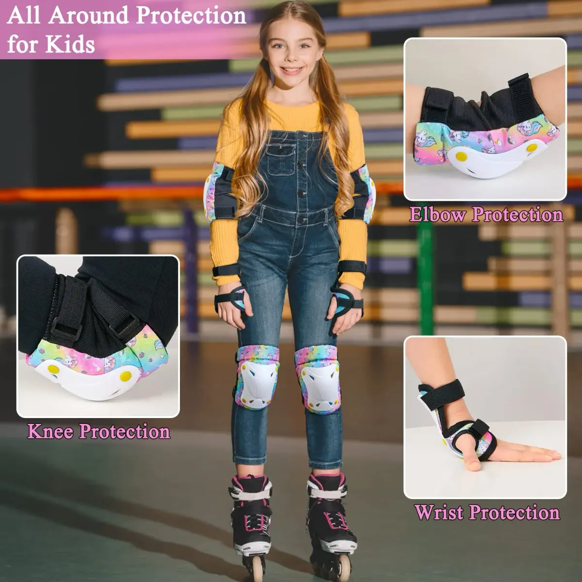 FIODAY Kids Protective Gear Set Medium (Rainbow) | Skateboarding, Cycling, Roller Skating - view 2