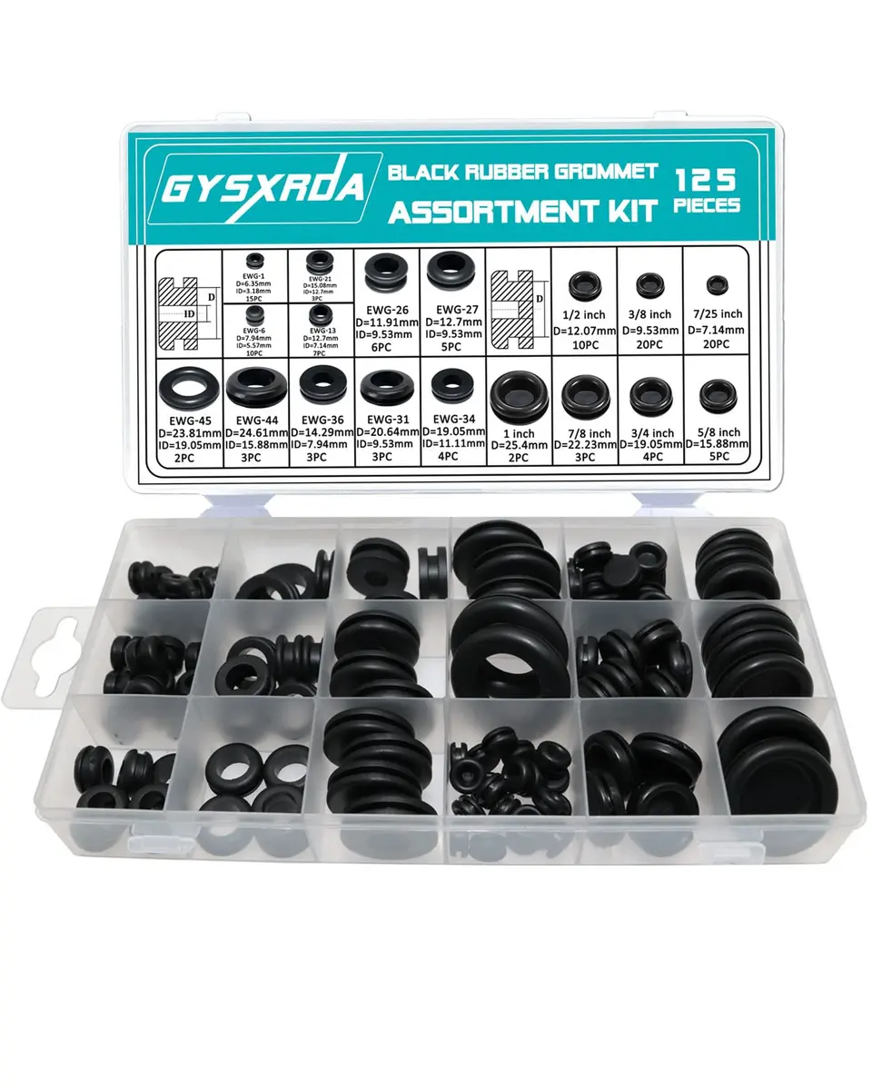 Gysxrda Rubber Grommet 125 PC - 18 Sizes Firewall Rubber Hole Plugs | Automotive & Home - main product image