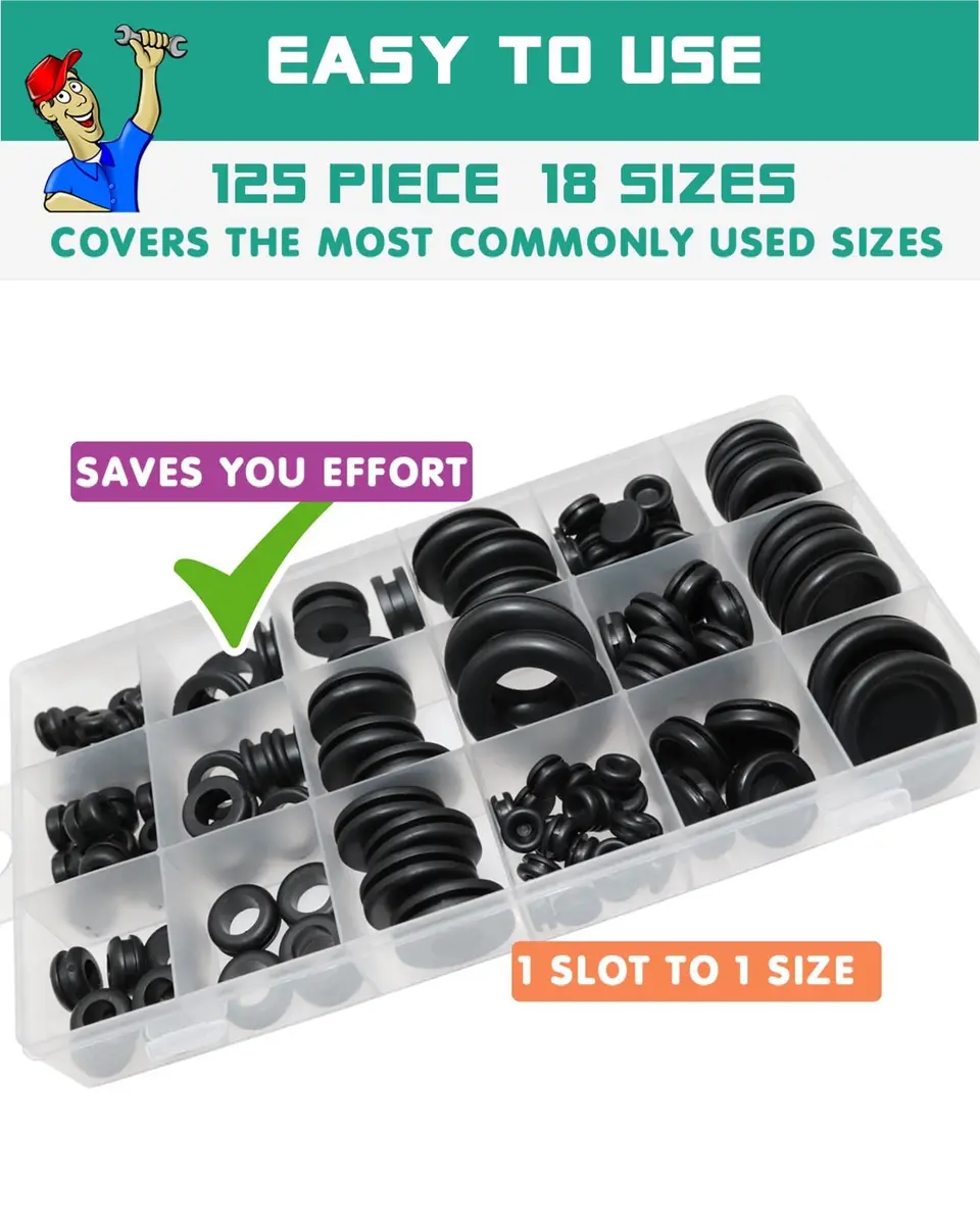 Gysxrda Rubber Grommet 125 PC - 18 Sizes Firewall Rubber Hole Plugs | Automotive & Home - view 5