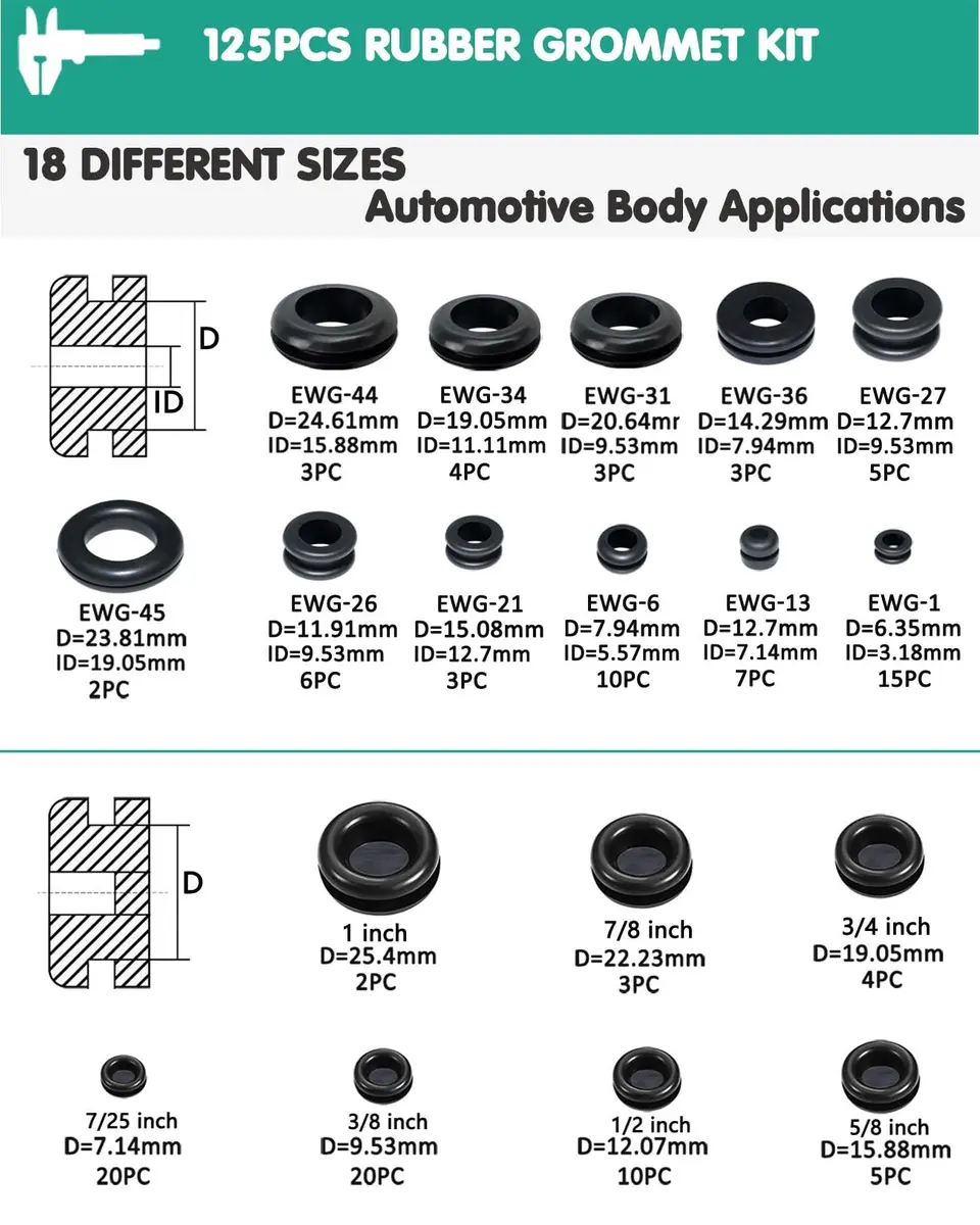 Gysxrda Rubber Grommet 125 PC - 18 Sizes Firewall Rubber Hole Plugs | Automotive & Home - view 6