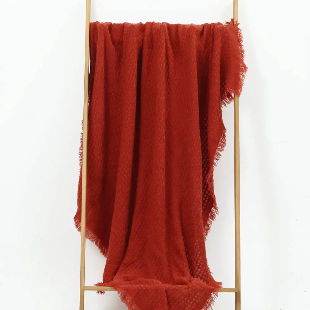 CREVENT 50"X60" Farmhouse Breathable Lightweight Spring Summer Fall Knit Throw Blanket for Couch Chair (Burnt Orange/Rust Brick Red - Waffle Christmas Red) - view 2