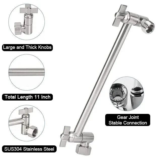 NearMoon Adjustable Shower Arm 11 Inch Brushed Nickel | Universal Connection, Anti-Leak, Easy Install - view 3
