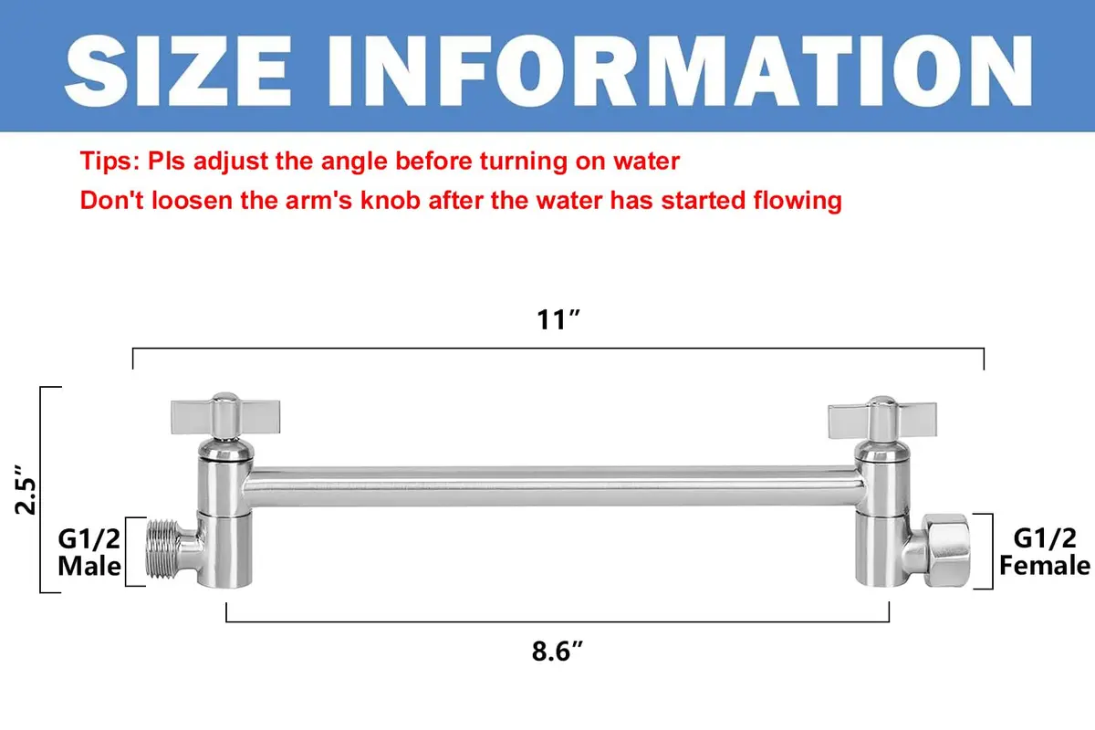 NearMoon Adjustable Shower Arm 11 Inch Brushed Nickel | Universal Connection, Anti-Leak, Easy Install - view 5