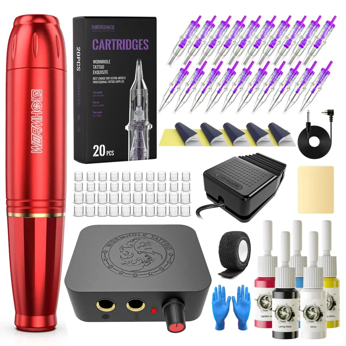 Wormhole Tattoo Kit Complete Rotary Machine Pen for Beginners WTK070-B | Professional Tattoo Gun Supplies - main product image