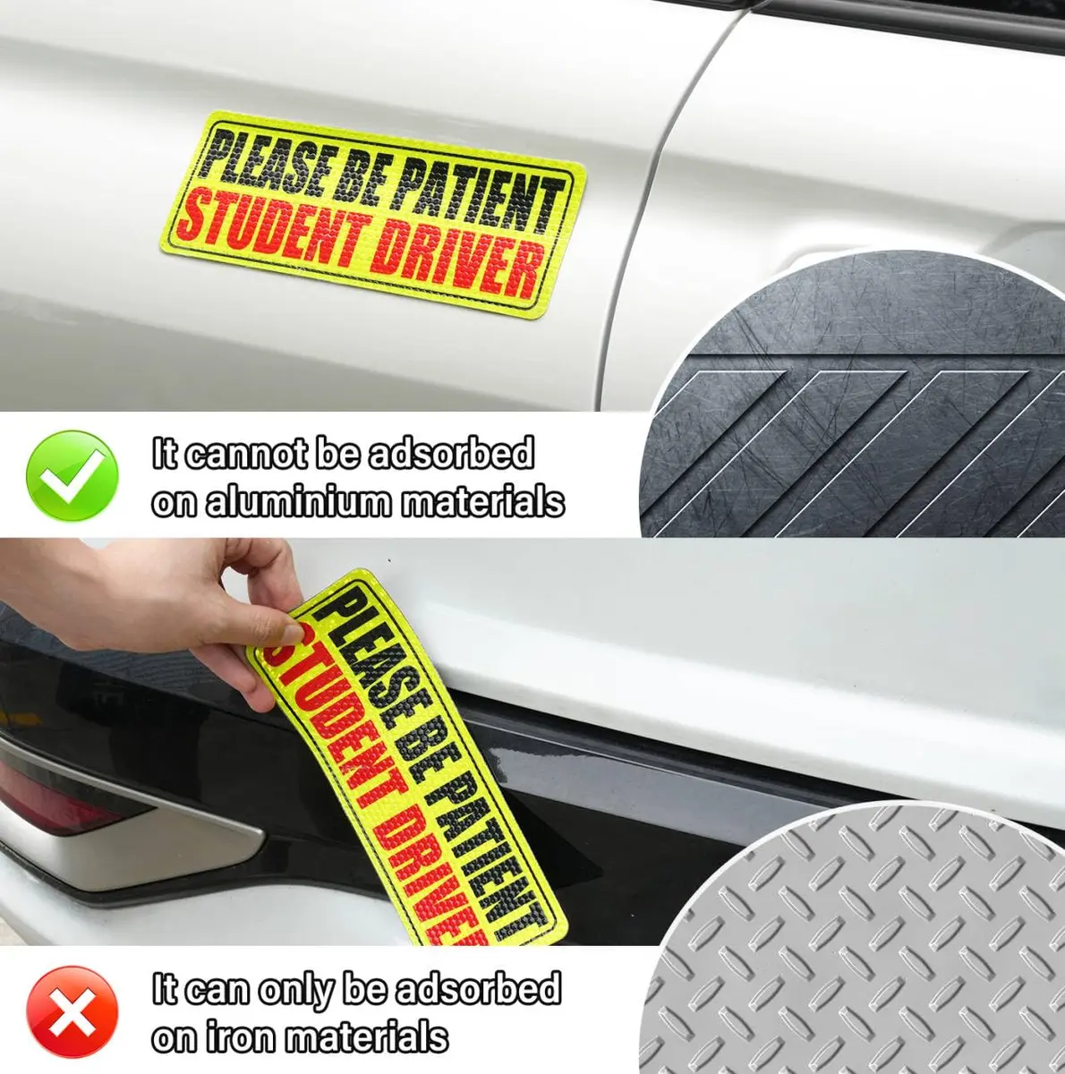 SINGARO Student Driver Magnet - Please Be Patient, Magnetic Sign, 3Pcs Reflective Novice Sticker, Removable Exterior Car Accessories - view 3