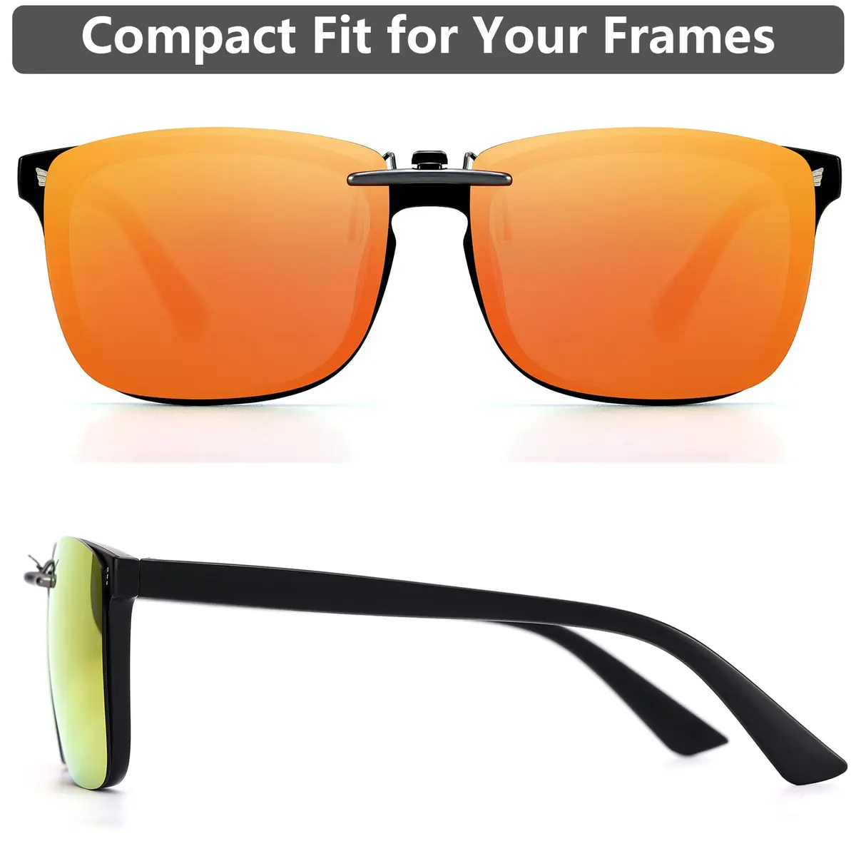 CAXMAN Polarized Clip On Sunglasses for Prescription Glasses Men & Women | Compact Fit, Non Flip Up, Extra Large, Red Mirrored Lens - view 5