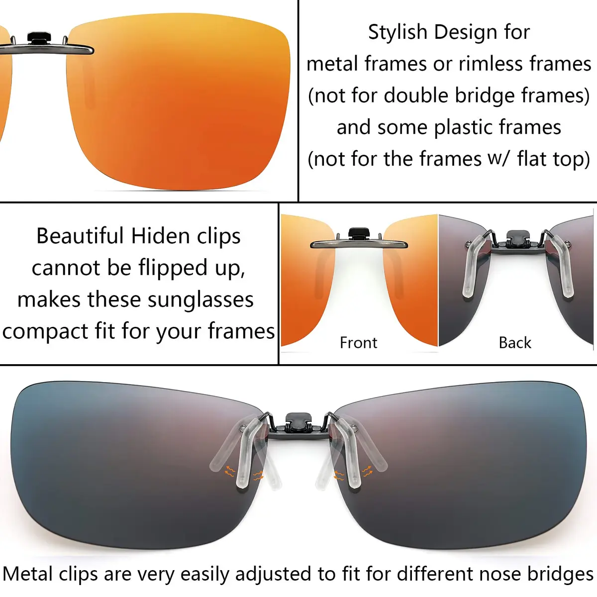 CAXMAN Polarized Clip On Sunglasses for Prescription Glasses Men & Women | Compact Fit, Non Flip Up, Extra Large, Red Mirrored Lens - view 3