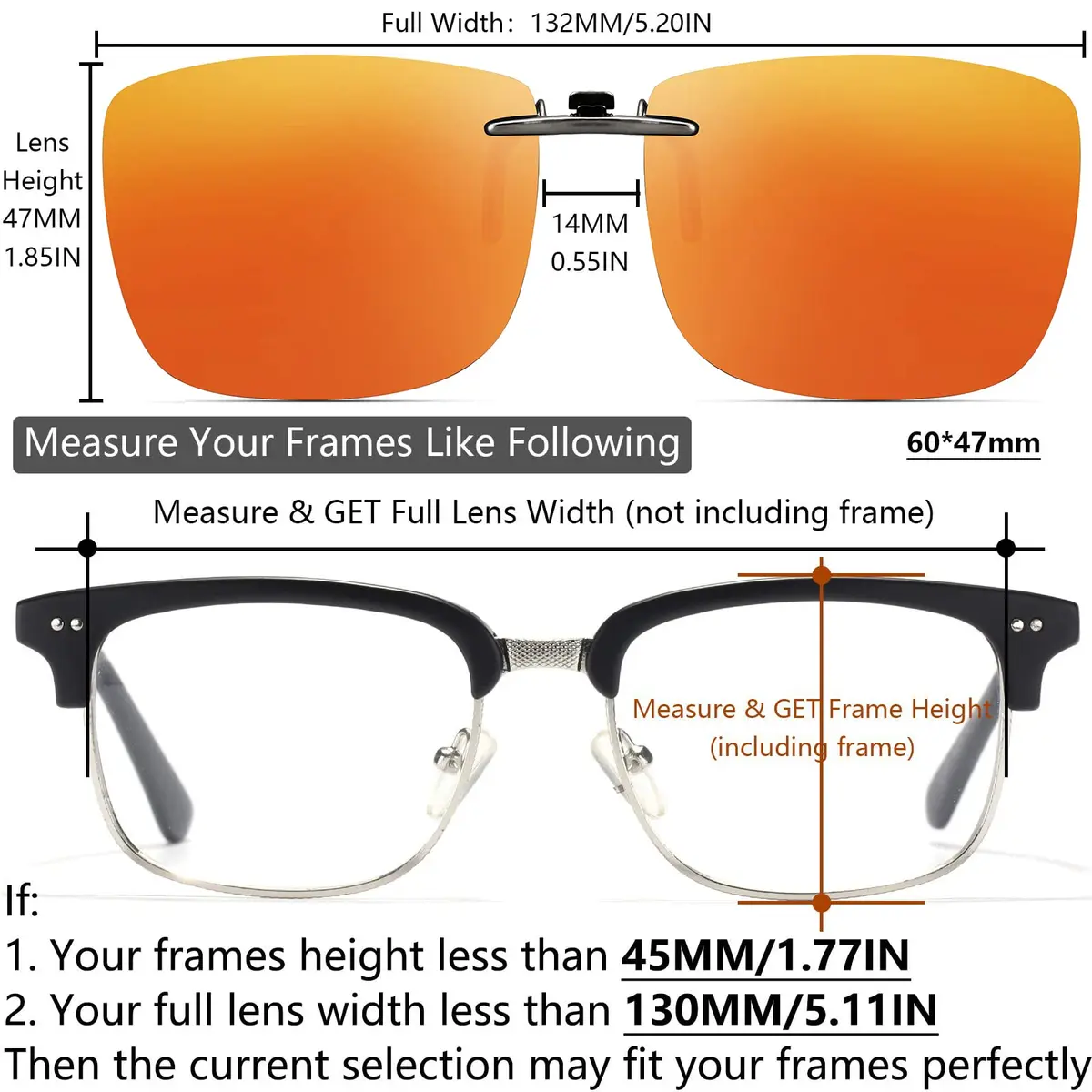 CAXMAN Polarized Clip On Sunglasses for Prescription Glasses Men & Women | Compact Fit, Non Flip Up, Extra Large, Red Mirrored Lens - view 4