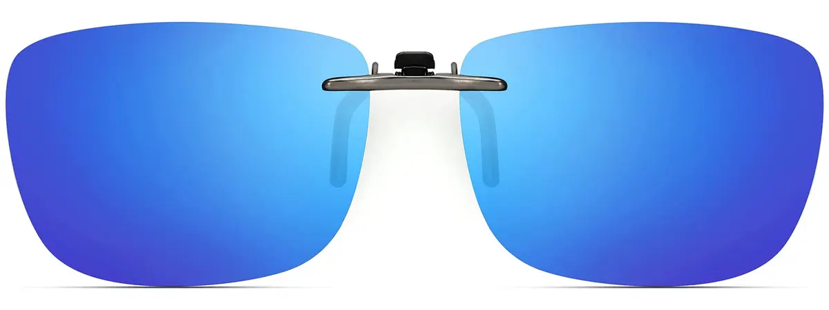 CAXMAN Polarized Clip On Sunglasses for Prescription Glasses Men & Women | Compact Fit, Blue Mirrored, Large - main product image
