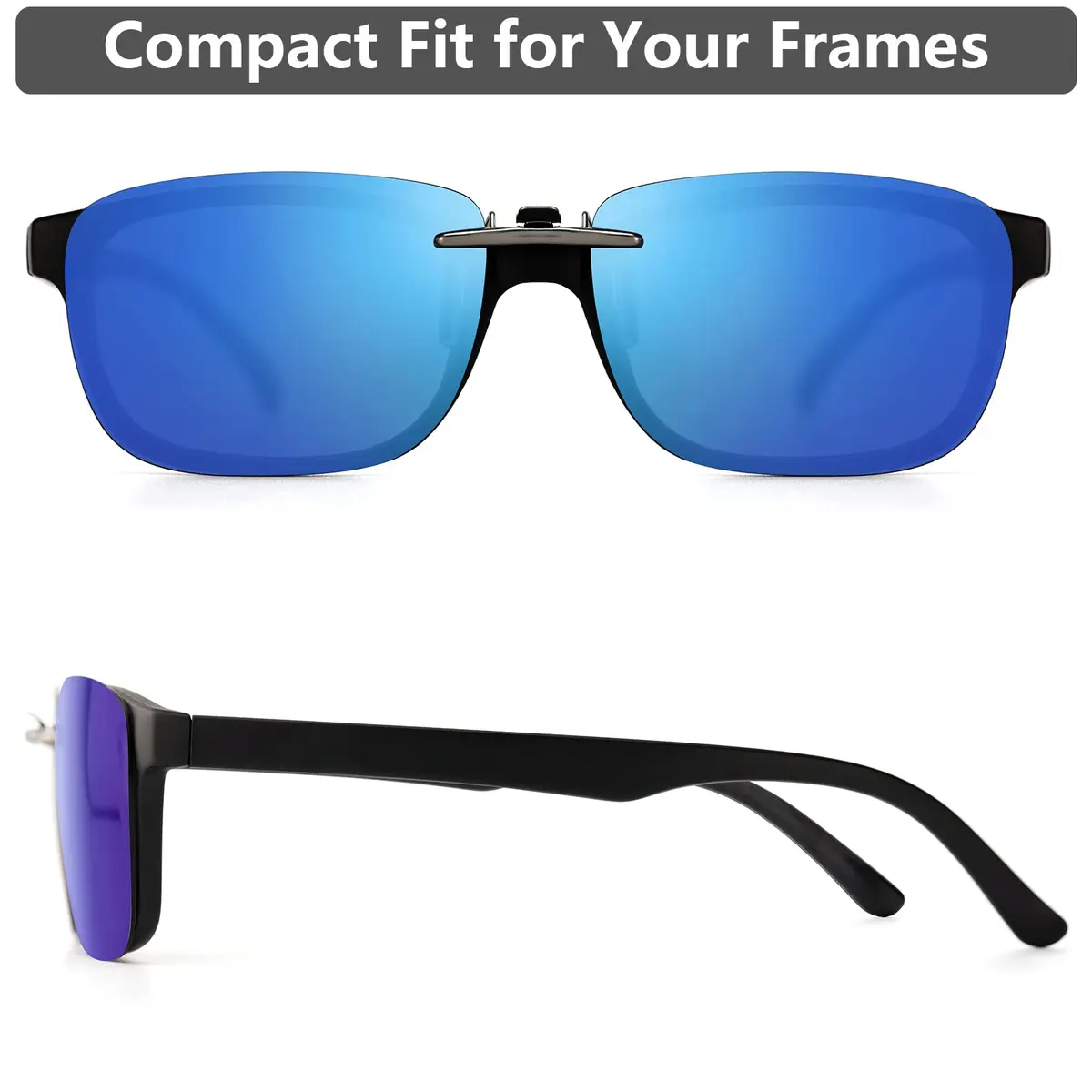 CAXMAN Polarized Clip On Sunglasses for Prescription Glasses Men & Women | Compact Fit, Blue Mirrored, Large - view 5