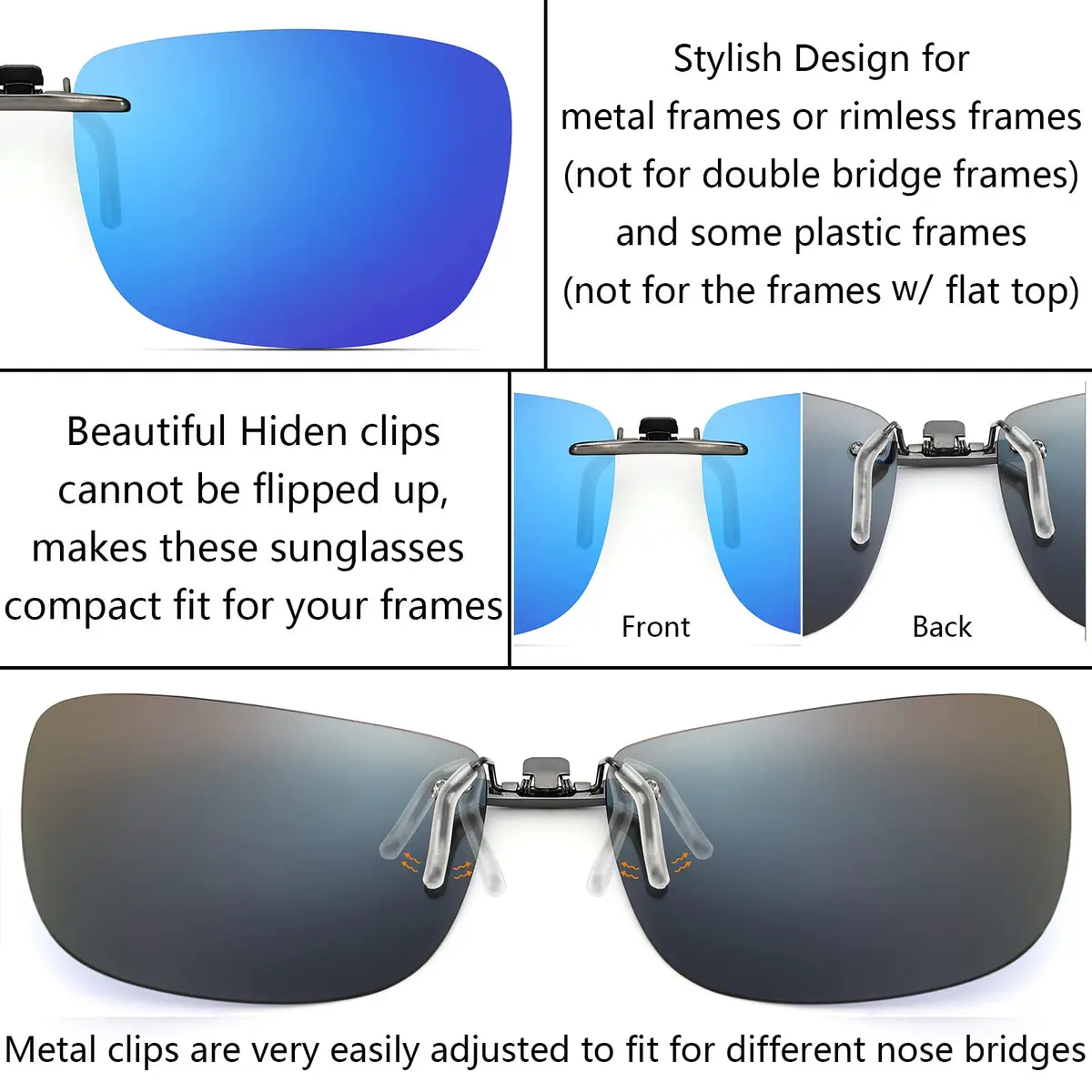 CAXMAN Polarized Clip On Sunglasses for Prescription Glasses Men & Women | Compact Fit, Blue Mirrored, Large - view 3