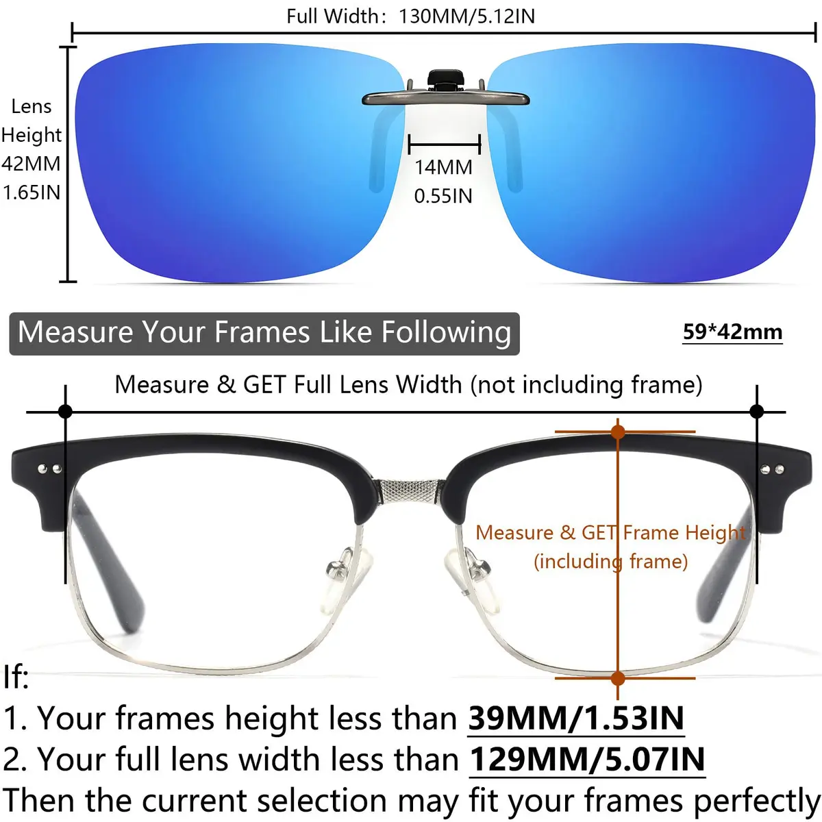 CAXMAN Polarized Clip On Sunglasses for Prescription Glasses Men & Women | Compact Fit, Blue Mirrored, Large - view 4