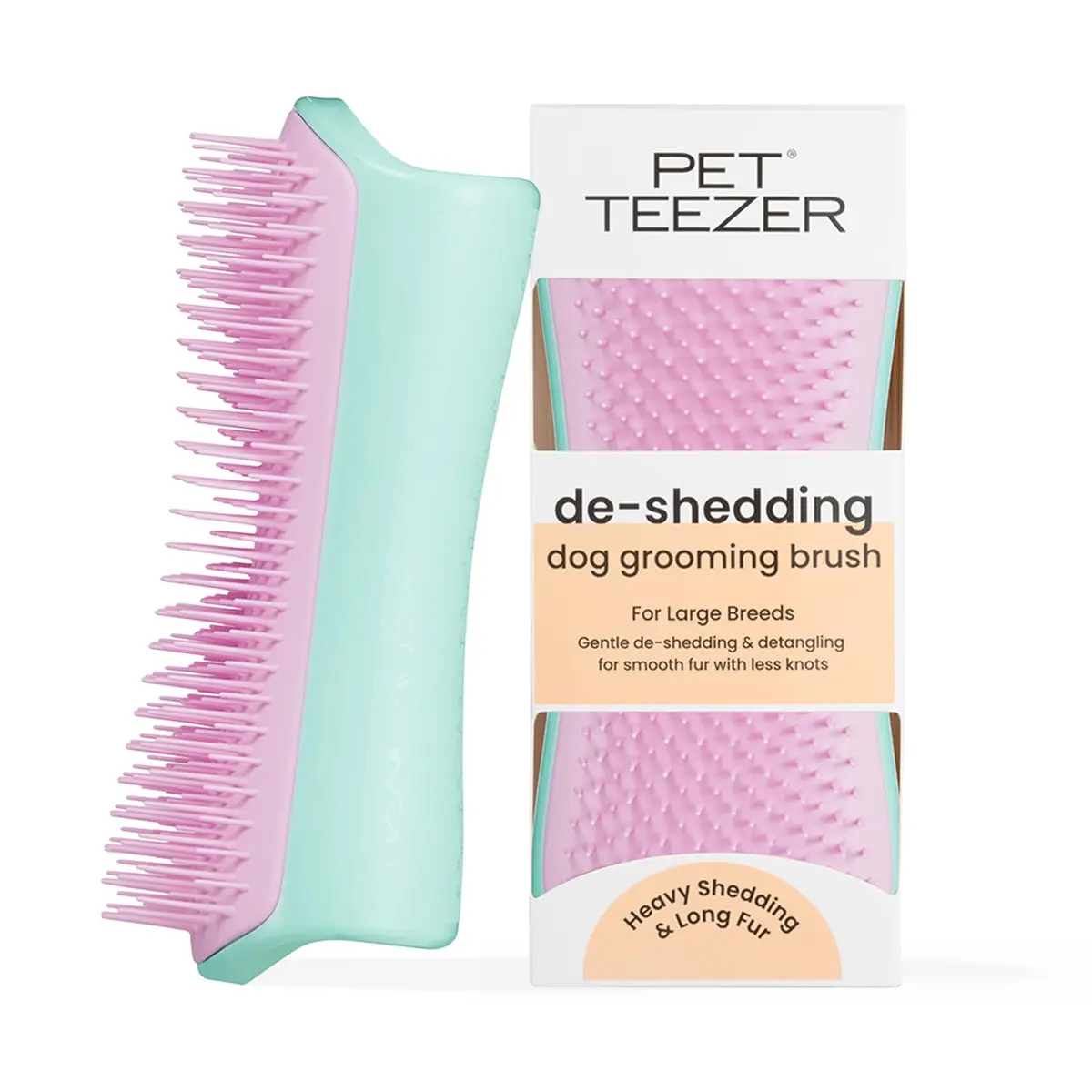 Tangle Teezer Large Pet Teezer De-Shedding Grooming Brush - Mint & Pink | Gentle, Effective Dog Grooming Tool - main product image