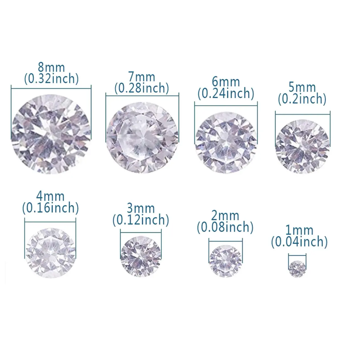 Jaydis Clear Cubic Zirconia Stones 160pcs (1mm-8mm) | Faceted Round Gems for Jewelry Making - view 2