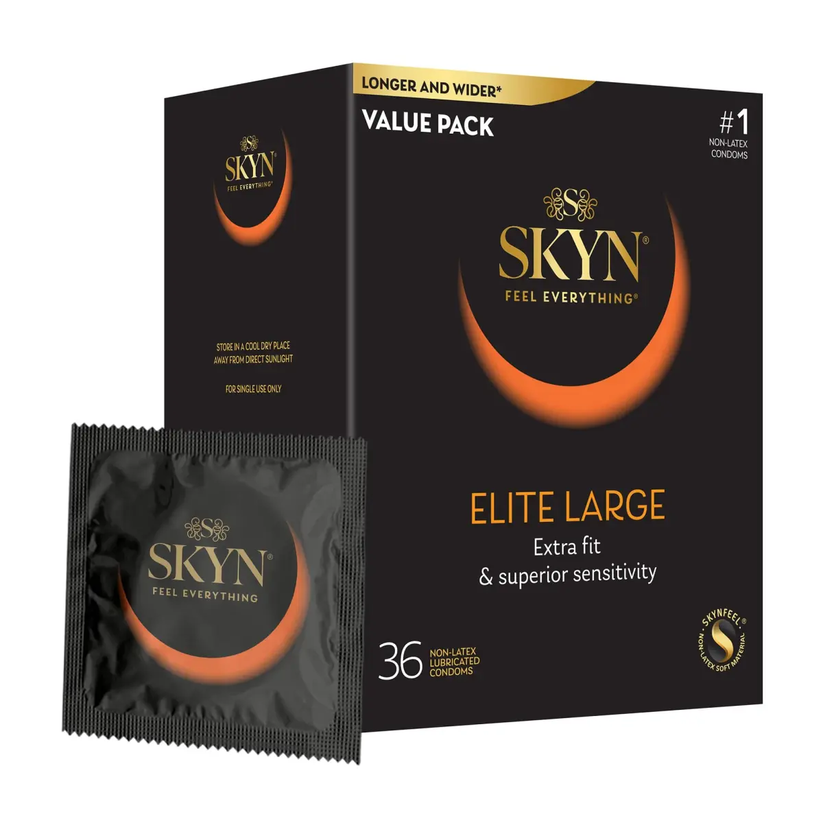 SKYN Elite Large Ultra-Thin Lubricated Condoms, 36 Count | Latex-Free Polyisoprene for Enhanced Sensitivity - main product image