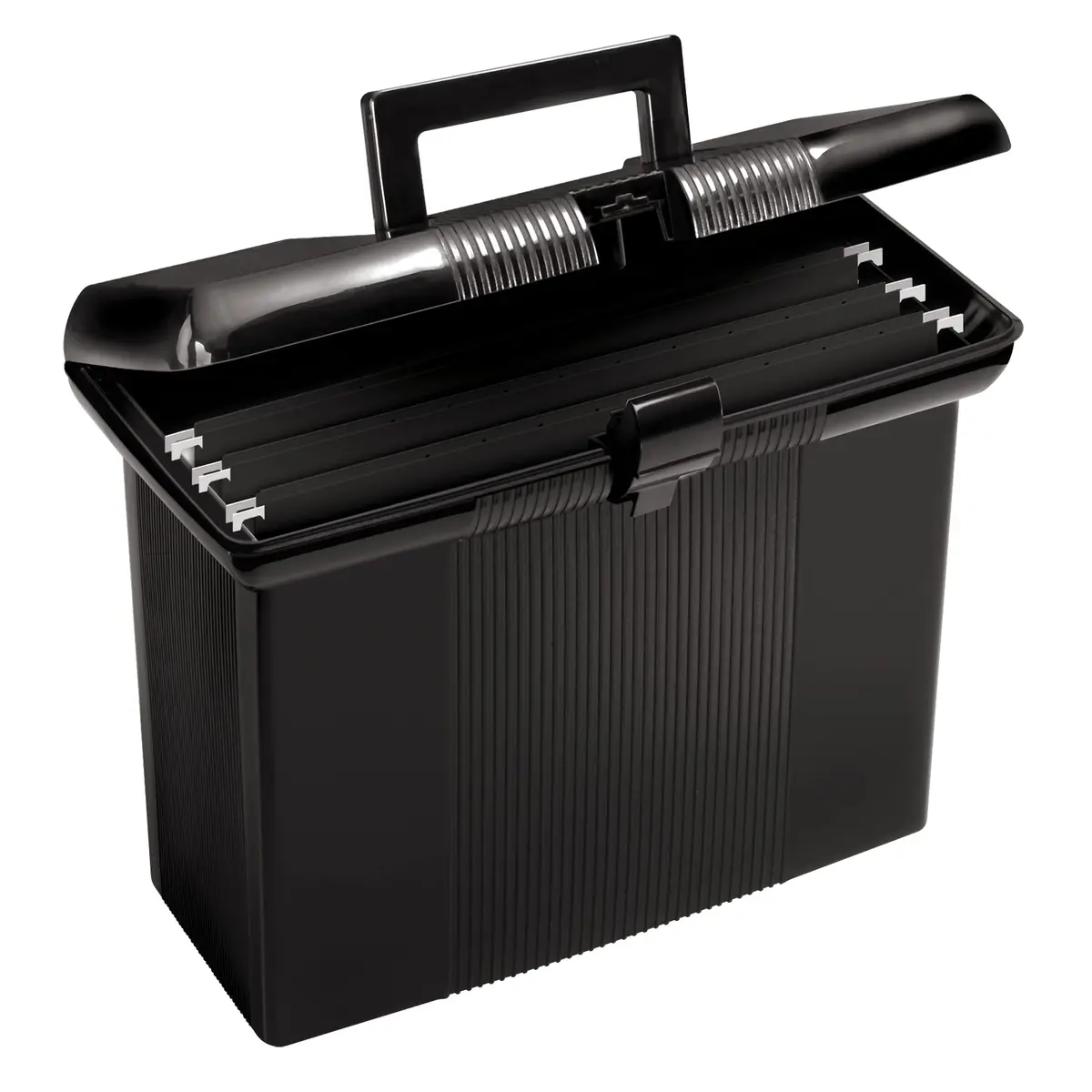 Pendaflex Portable File Box with File Rails, Hinged Lid, Black, 3 Letter Size Hanging Folders Included | Heavy Duty Plastic Organizer - main product image