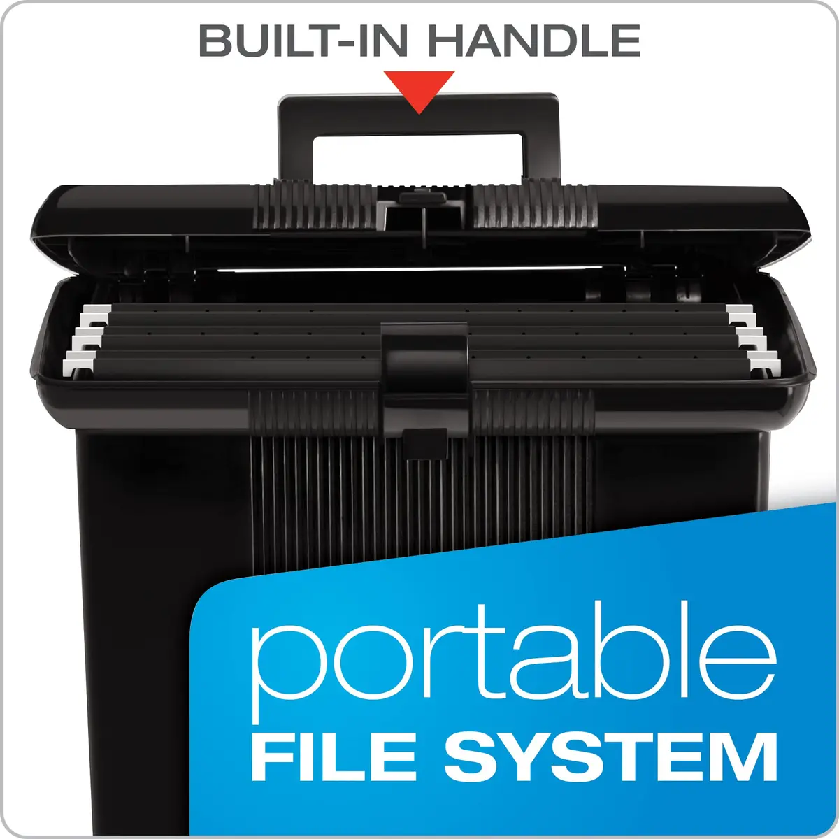 Pendaflex Portable File Box with File Rails, Hinged Lid, Black, 3 Letter Size Hanging Folders Included | Heavy Duty Plastic Organizer - view 2