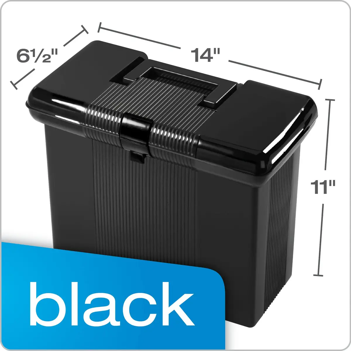 Pendaflex Portable File Box with File Rails, Hinged Lid, Black, 3 Letter Size Hanging Folders Included | Heavy Duty Plastic Organizer - view 3