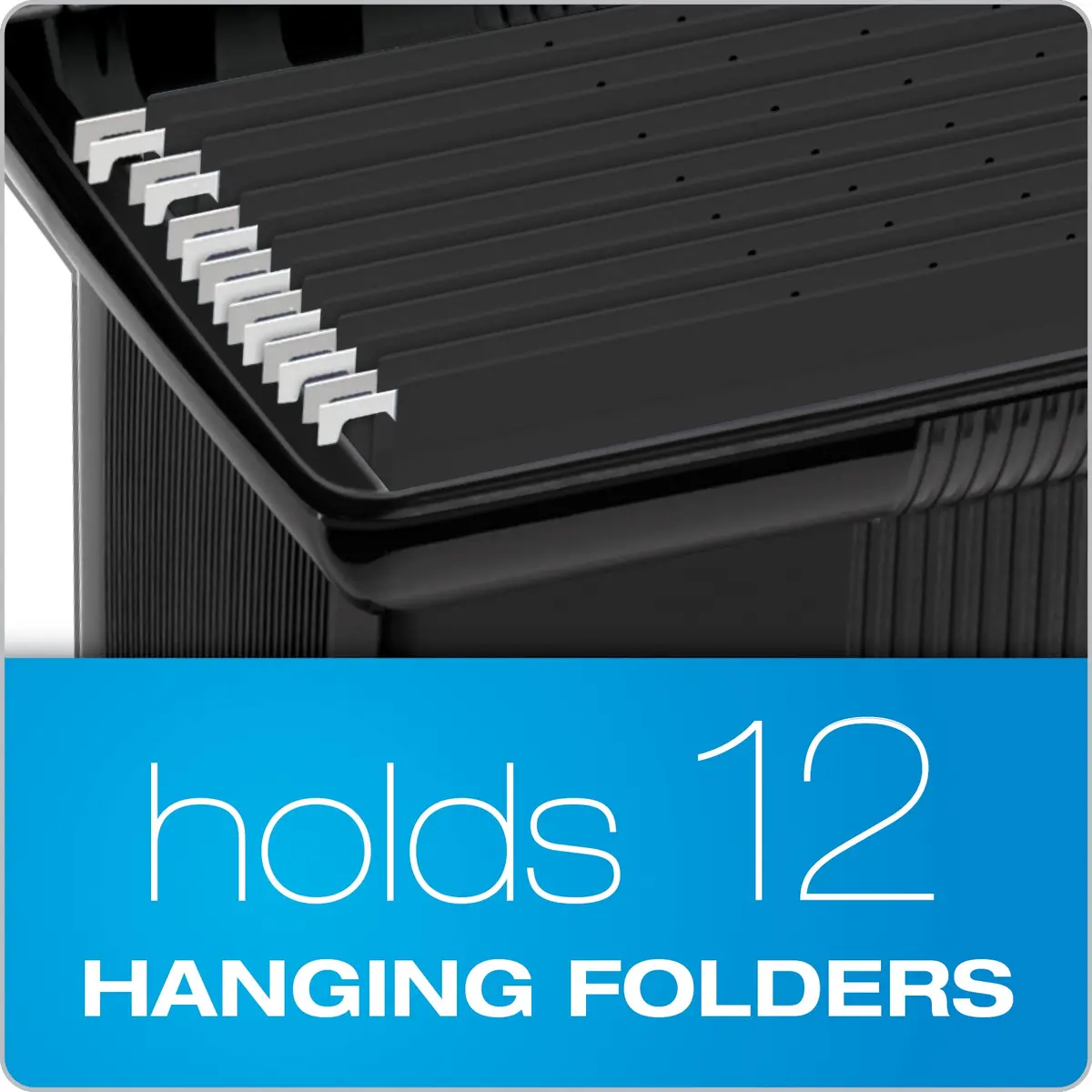 Pendaflex Portable File Box with File Rails, Hinged Lid, Black, 3 Letter Size Hanging Folders Included | Heavy Duty Plastic Organizer - view 4