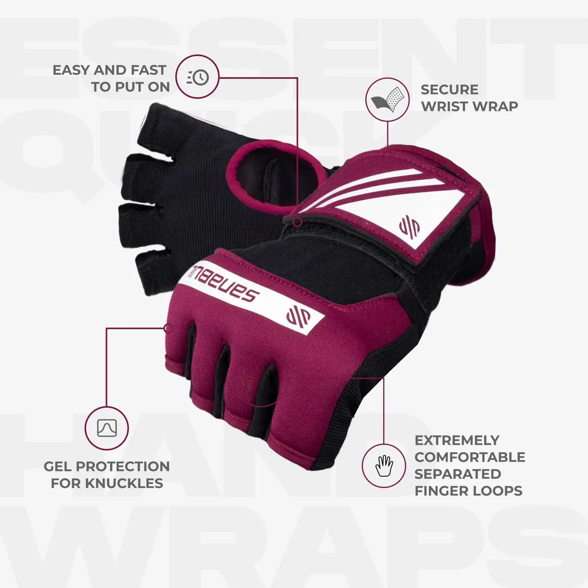 Sanabul Gel Boxing Hand Wraps for Men & Women Purple/White | Superior Knuckle & Wrist Support (120 chars) - view 4