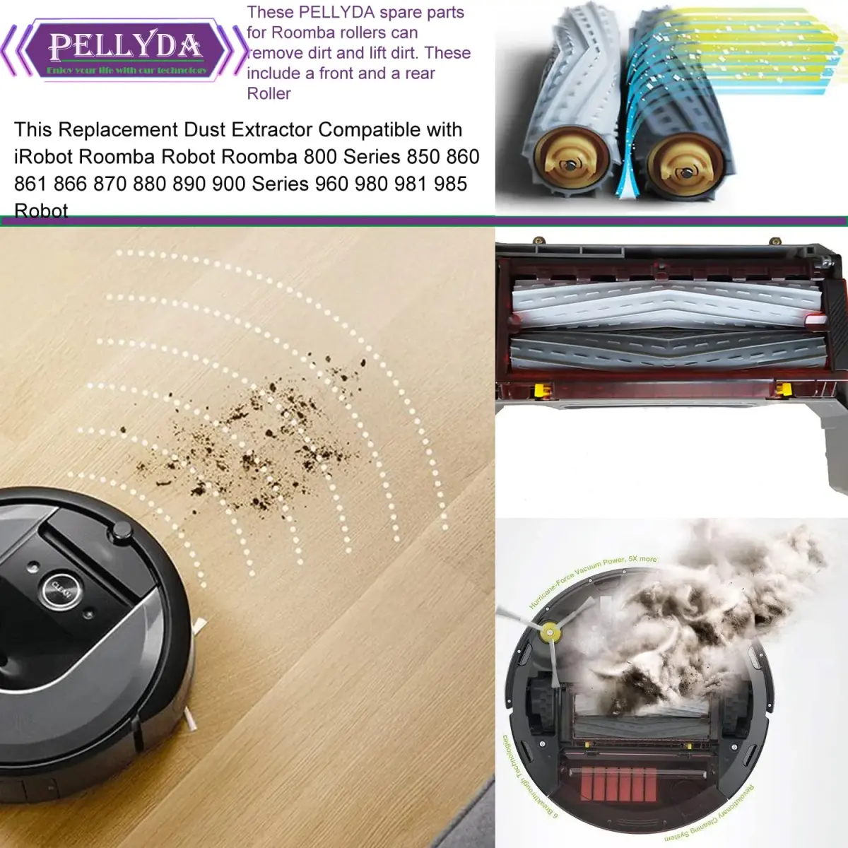 PELLYDA Replacement Rubber Roller Brushes for iRobot Roomba 800 & 900 Series | Tangle-Free Debris Extractor (2 Sets) - view 6
