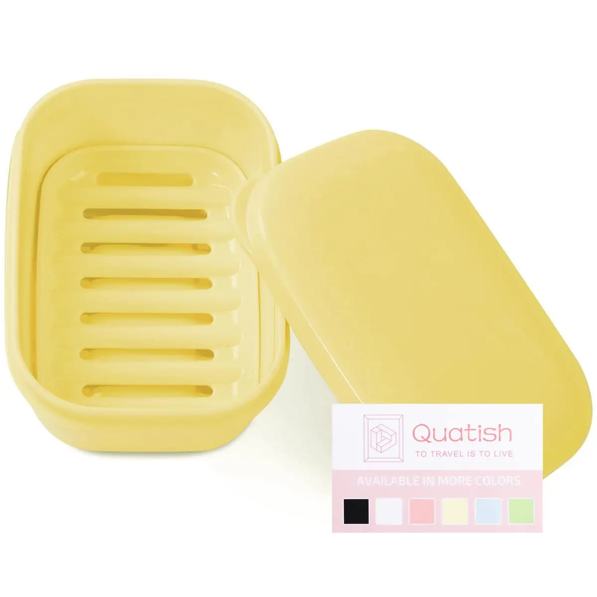 Quatish Leakproof Soap Dish with Lid & Draining Layer | Portable Travel Soap Holder for Camping & Gym, Yellow - main product image