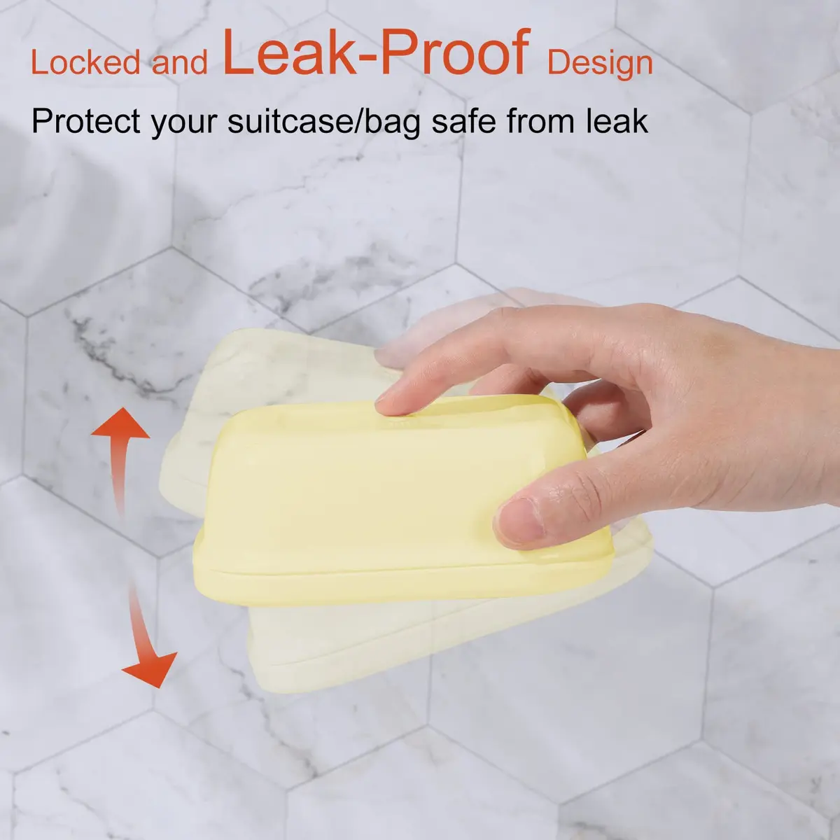 Quatish Leakproof Soap Dish with Lid & Draining Layer | Portable Travel Soap Holder for Camping & Gym, Yellow - view 2