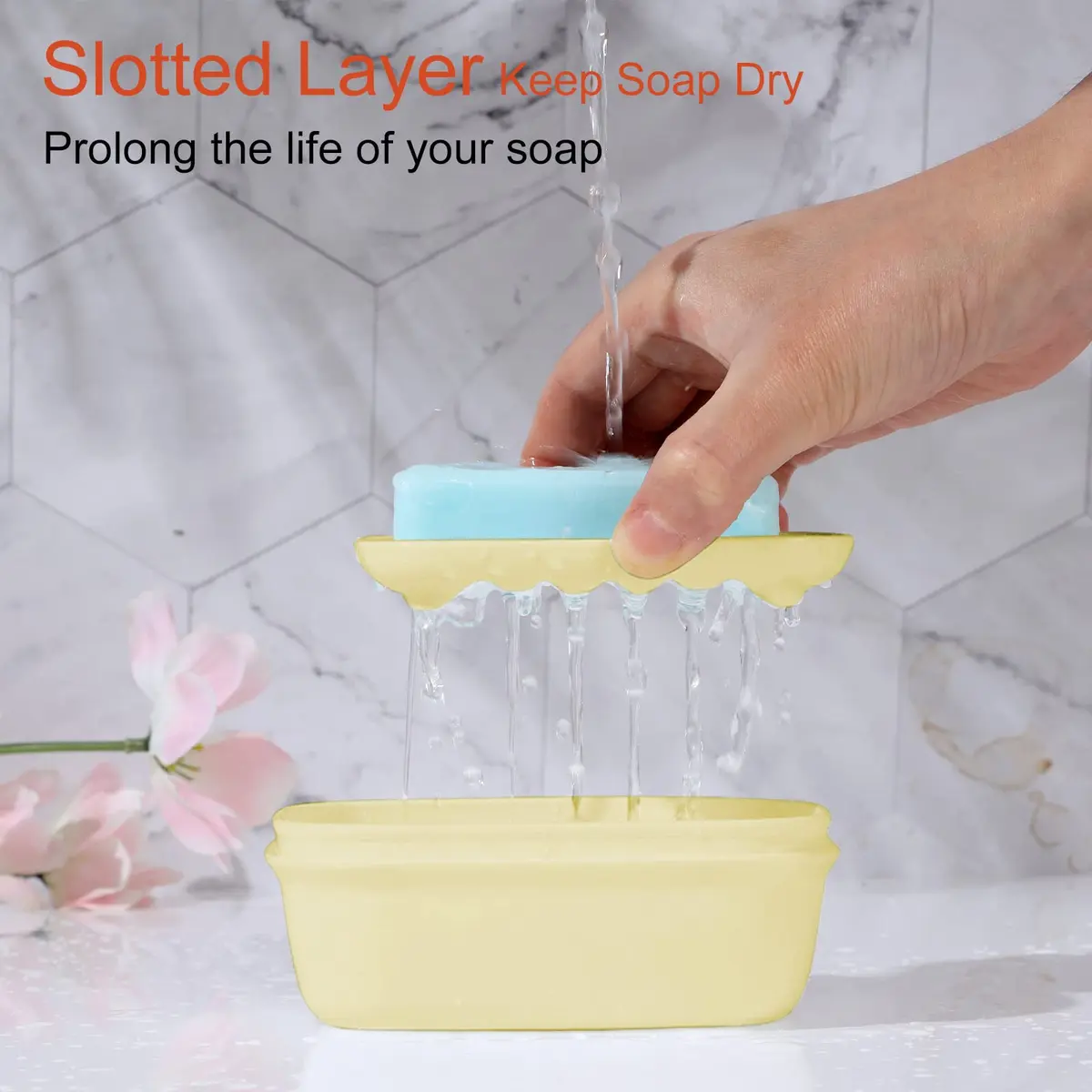 Quatish Leakproof Soap Dish with Lid & Draining Layer | Portable Travel Soap Holder for Camping & Gym, Yellow - view 3