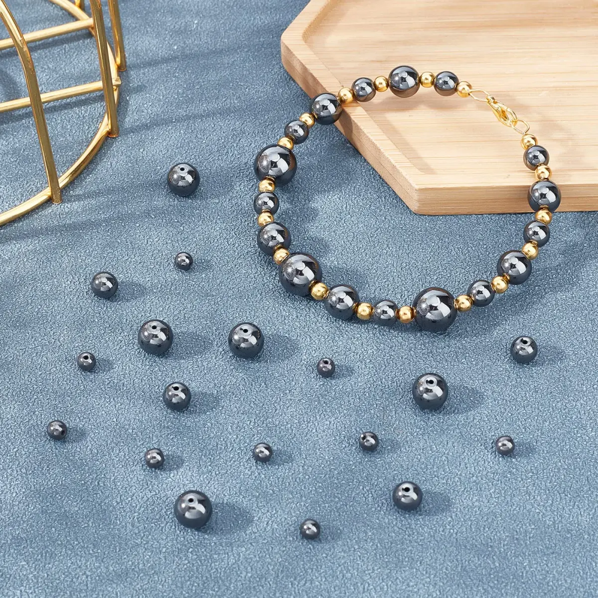 PH PandaHall Black Synthetic Hematite Beads 316pcs 4 Sizes Round Gemstone Beads | 4mm-10mm - view 4