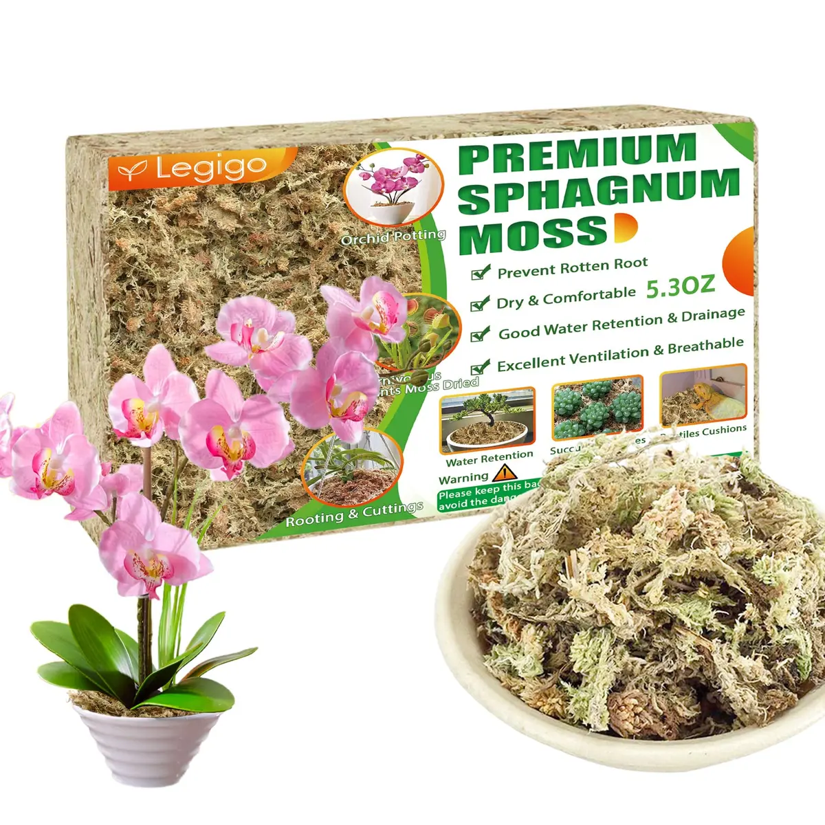 Legigo 5.3oz Sphagnum Moss for Plants | Natural Long Fibers Orchid Moss - main product image