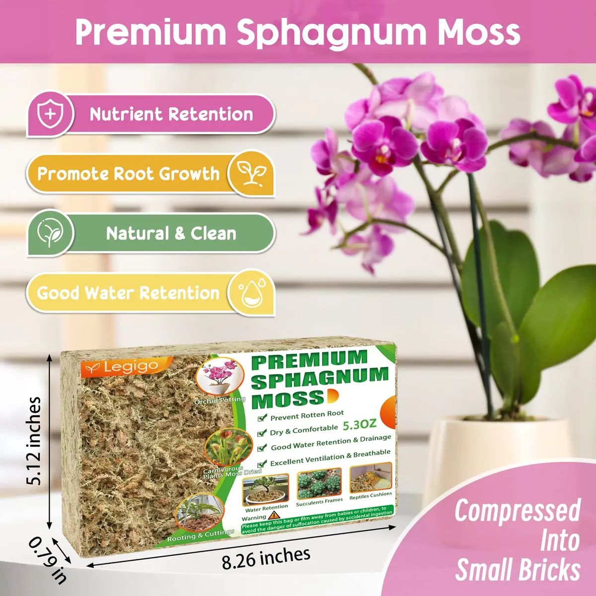 Legigo 5.3oz Sphagnum Moss for Plants | Natural Long Fibers Orchid Moss - view 2
