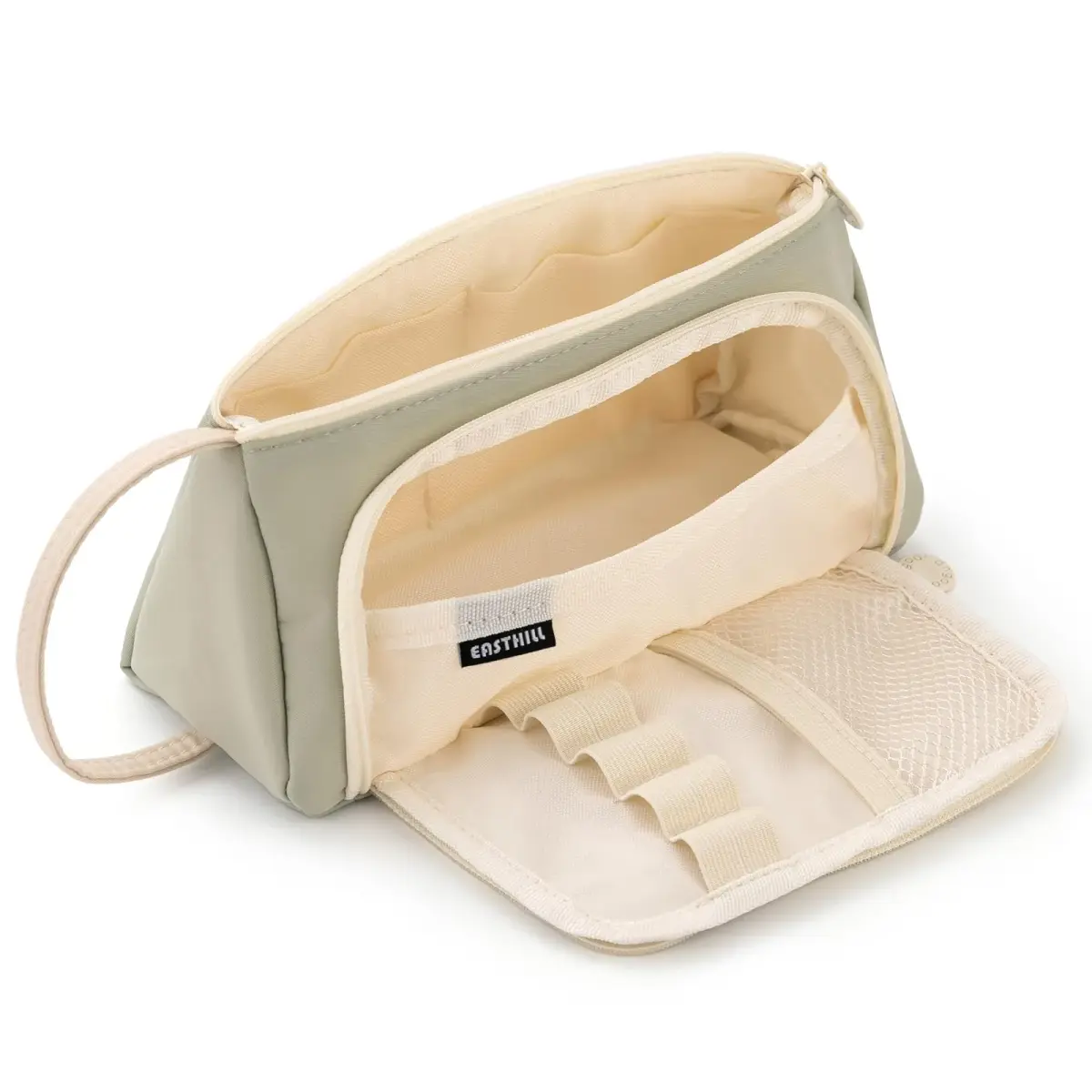 EASTHILL Large Capacity Pencil Case Organizer | Light Green XW Polyester Stationery Pouch with Handheld Band - main product image
