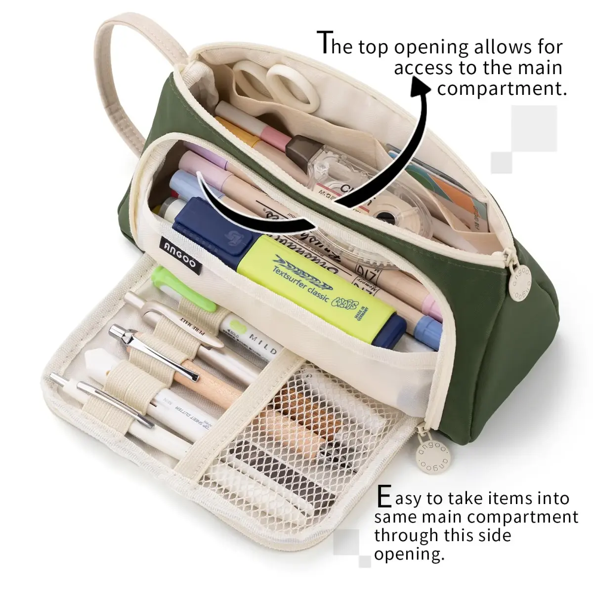 EASTHILL Deep Green XW Large Capacity Pencil Case Organizer with Handheld Band - view 2