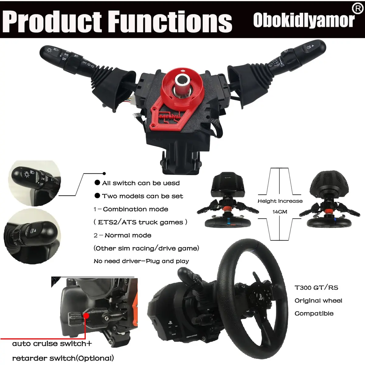 Obokidly Video Game Controller Support for G27/G29/G920/G923 & Thrustmaster, Black | Realistic Racing Simulator Accessory - view 5