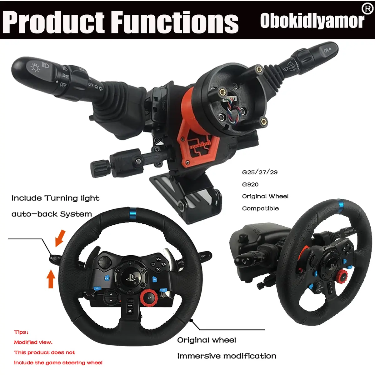 Obokidly Video Game Controller Support for G27/G29/G920/G923 & Thrustmaster, Black | Realistic Racing Simulator Accessory - view 4