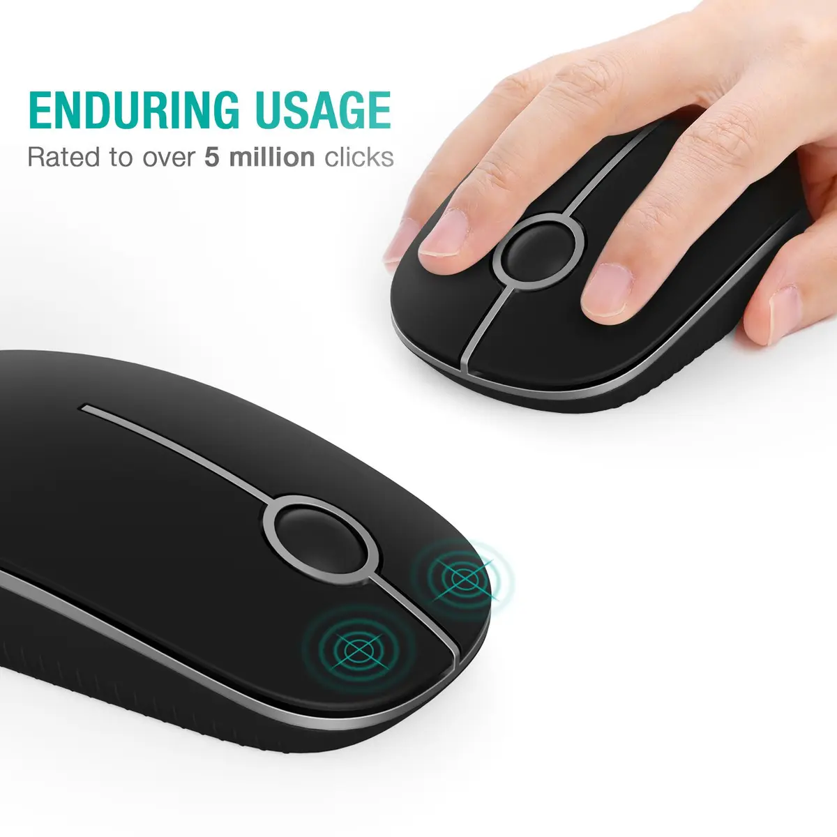 Unipows Wireless Mouse-2.4G Slim Portable Computer Mouse, Black Silver | Quiet Click & High DPI - view 3