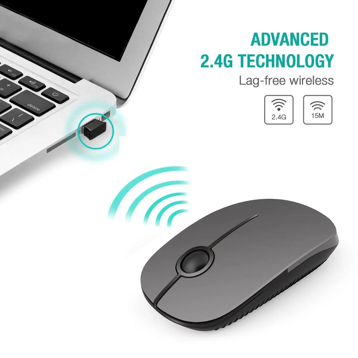 Unipows Wireless Mouse-2.4G Slim Portable Computer Mouse | Quiet, Ambidextrous, 3-Button, 15m Range - view 2