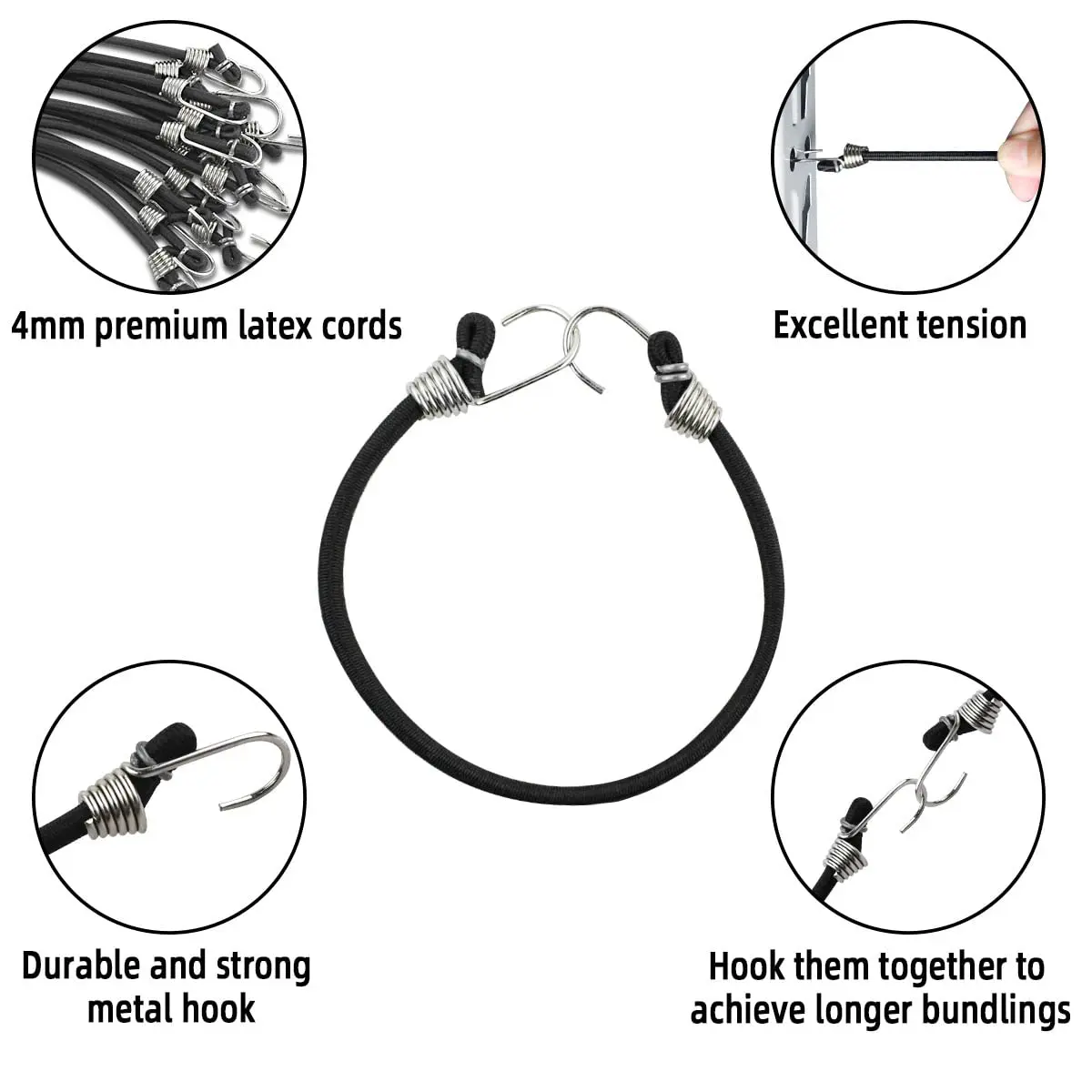 yuntop Black 15 Pack Bungee Cords 11 Inch | Heavy Duty Elastic Straps for Outdoor & Camping - view 5