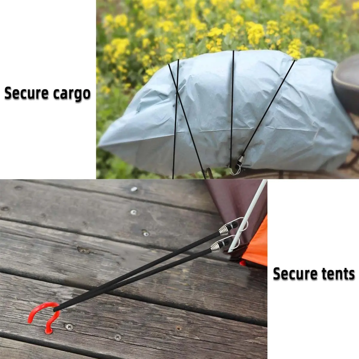 yuntop Black 15 Pack Bungee Cords 11 Inch | Heavy Duty Elastic Straps for Outdoor & Camping - view 3