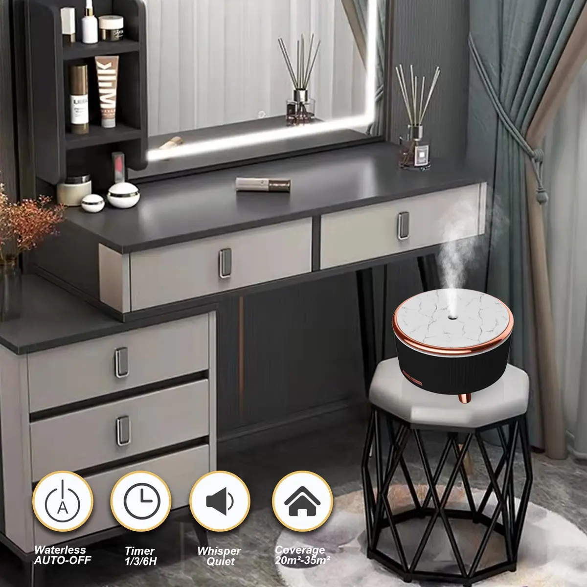 Jpord Aroma Diffuser 500ml | Ultrasonic Mist, 4 Modes, Whisper-Quiet, Remote & 7-Color LED - view 2