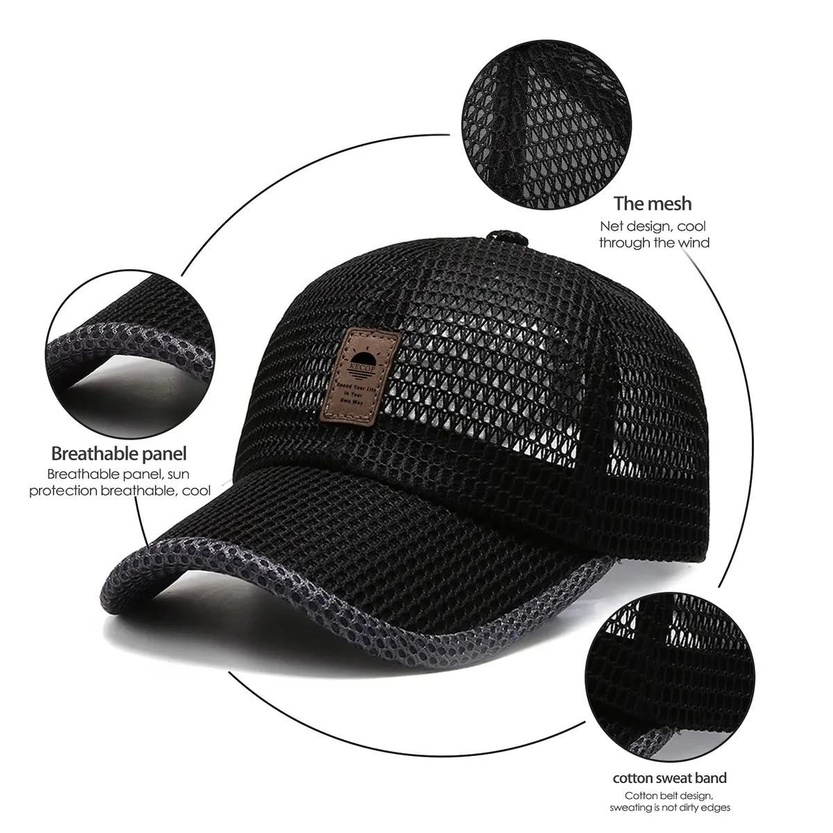 KECOP Full Mesh Baseball Cap Black | Breathable Lightweight Summer Hat for Men & Women - view 3